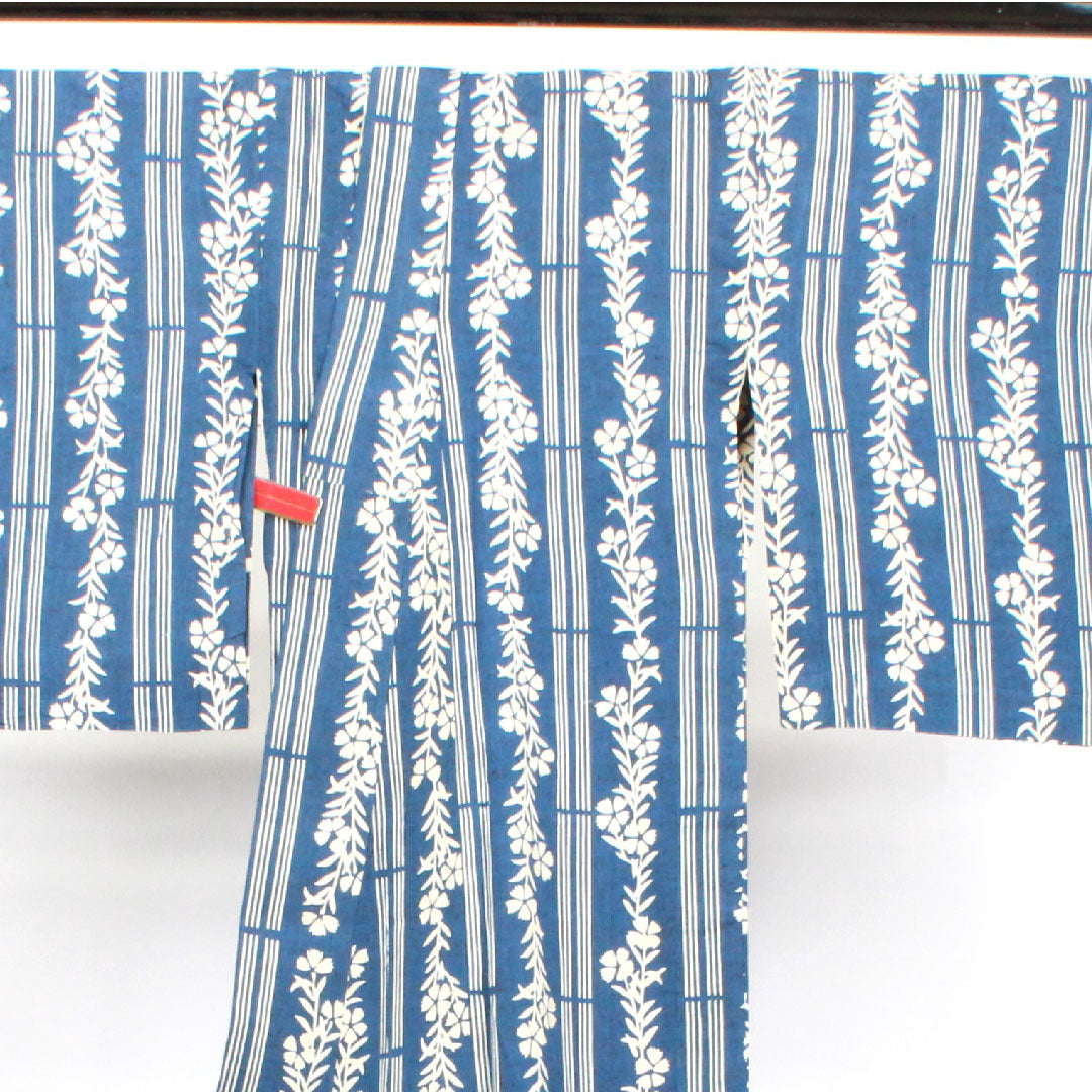 浴衣 裏色 撫子 木綿 Sランク 単衣 身丈153cm 裄丈61cm 紺系 1118003282218