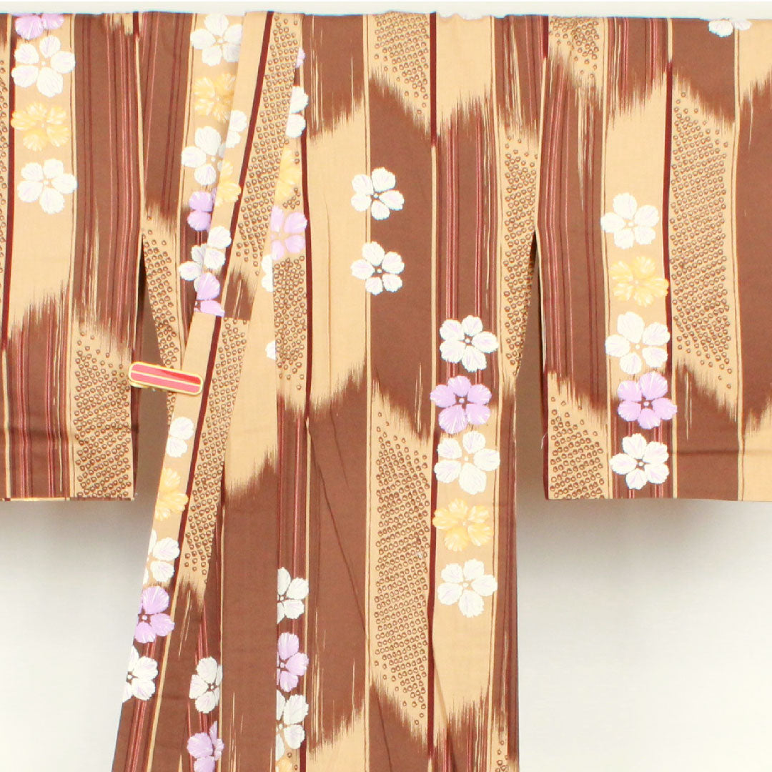 浴衣 抽象模様 木綿 Bランク 単衣 身丈161.5cm 裄丈66.5cm 茶系 1118001054414