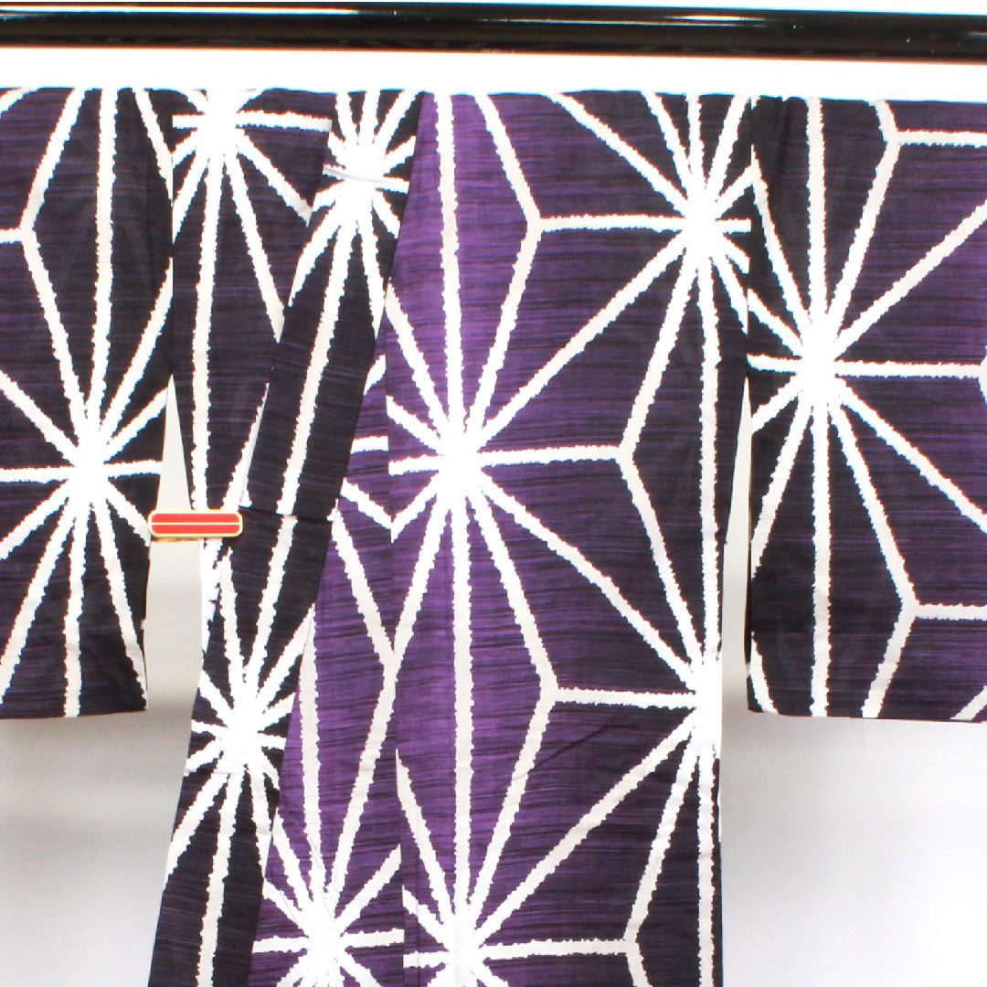 浴衣 麻の葉 木綿 Sランク 単衣 身丈162.5cm 裄丈69.5cm 紫系 1118003942420