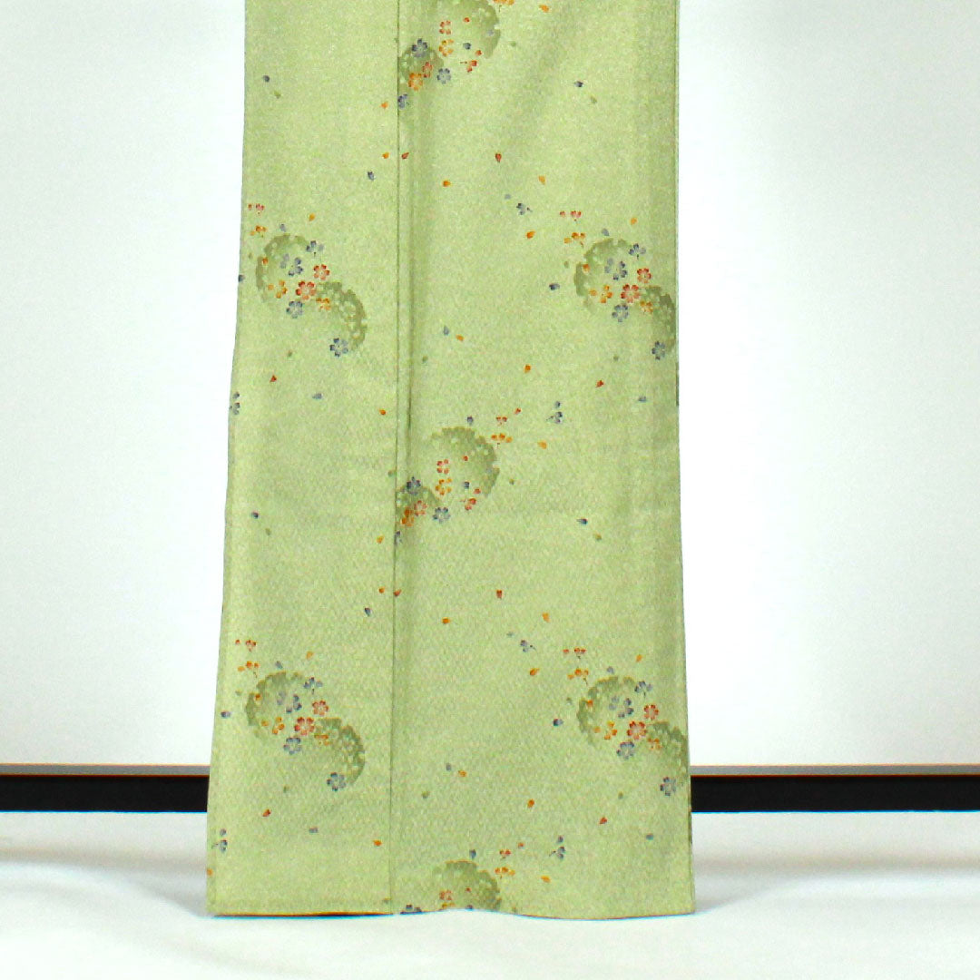 Small pattern, Length 166.5cm, Sleeve length 69cm, Single layer, Cherry blossom, Snowflake, Washable kimono, Polyester, S rank, Green, 1115000792419