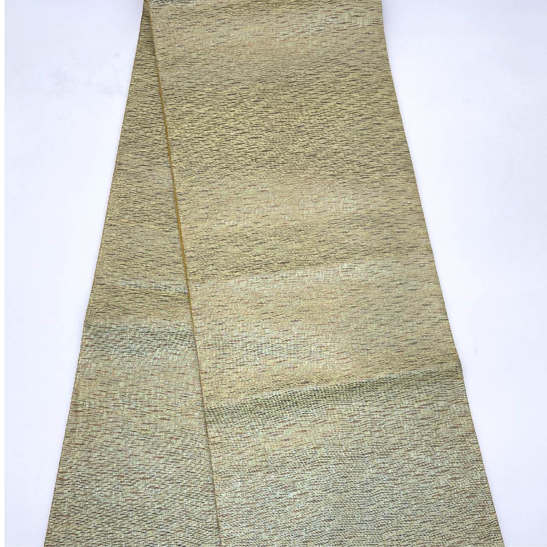 Fukuro Obi (light green obi) Asukaori Tenmoku foil Reversible Geometric pattern Length 432cm Pure silk A rank Six-way Semi-formal Gold 1123008033321