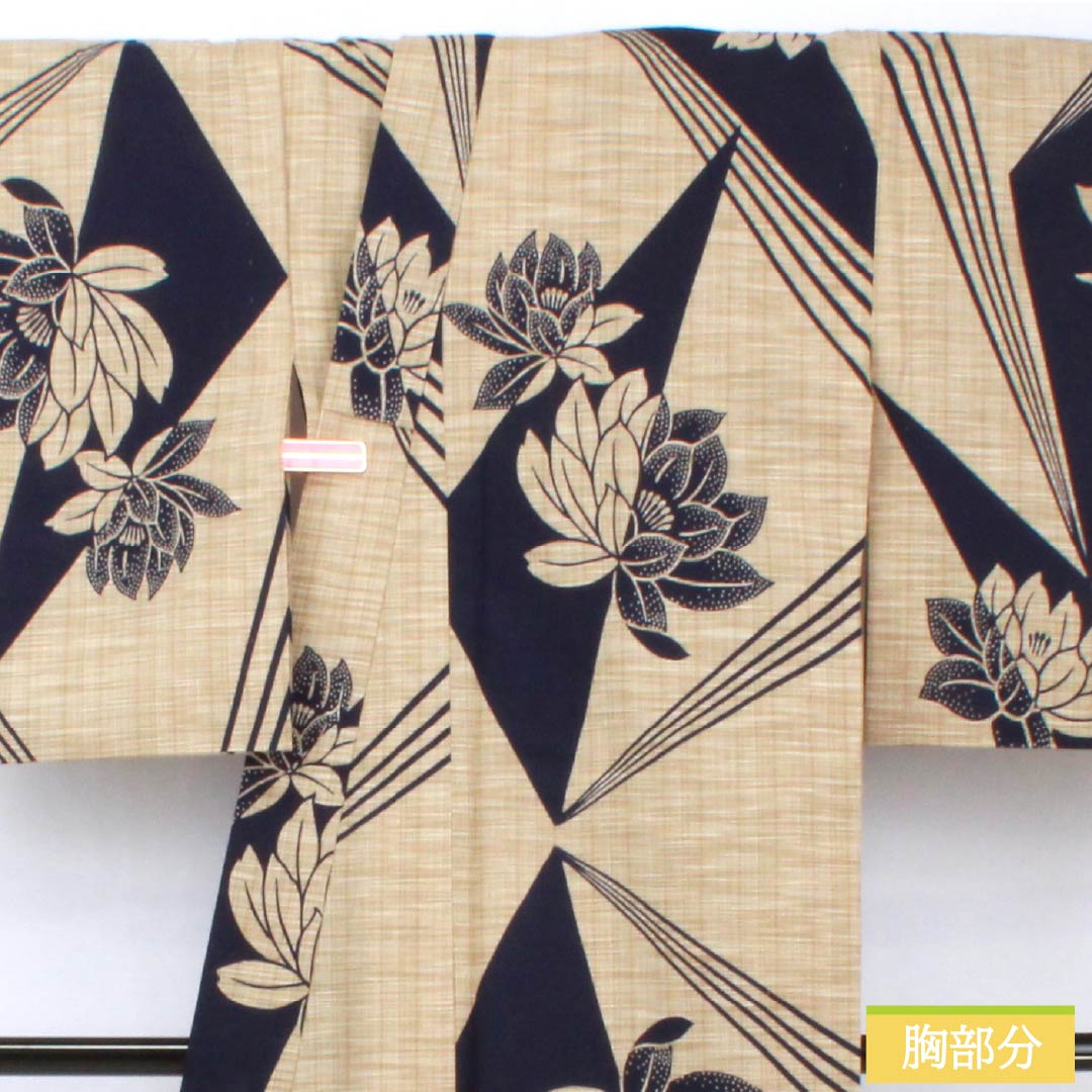 浴衣 木綿 身丈165cm 裄丈67.5cm Sランク 単衣 ベージュ系 内記煤竹色(ないきすすたけいろ) 花柄 1118005812525