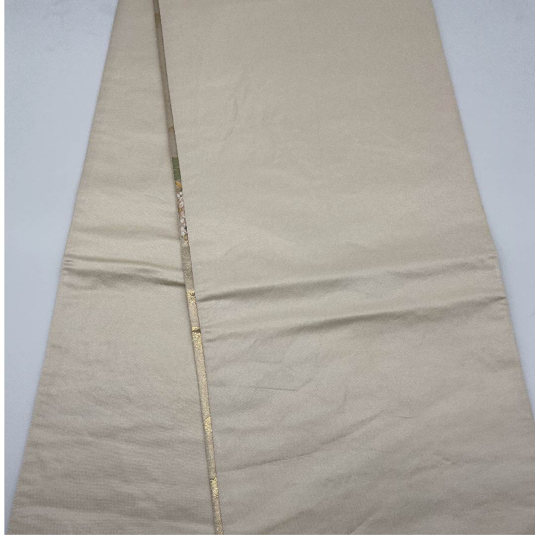 袋帯 生成り色(きなりいろ) 扇面 吉祥文様 七宝 帯丈424cm 正絹 Aランク 六通 フォーマル クリーム系 1123007573315
