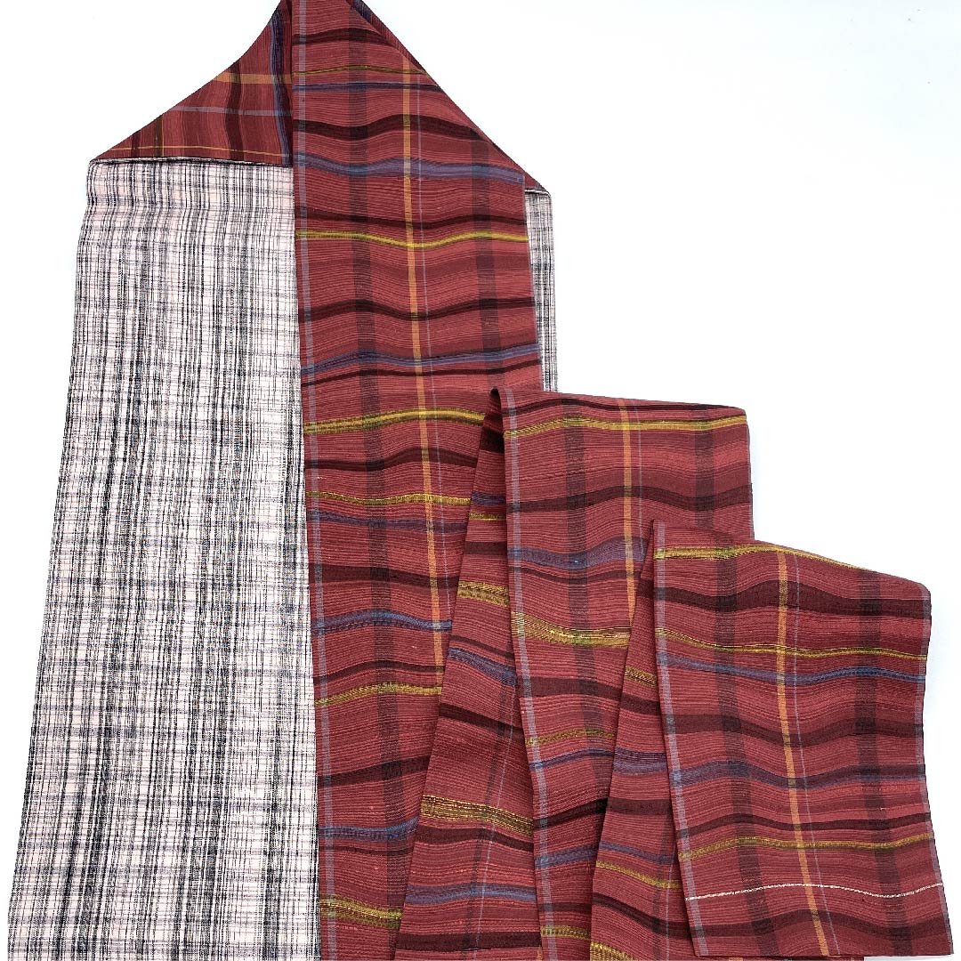 Nagoya obi, all red, variegated lattice, obi length 350cm, pure silk, S rank, full length, casual, red, 1124004402312, Nagoya style