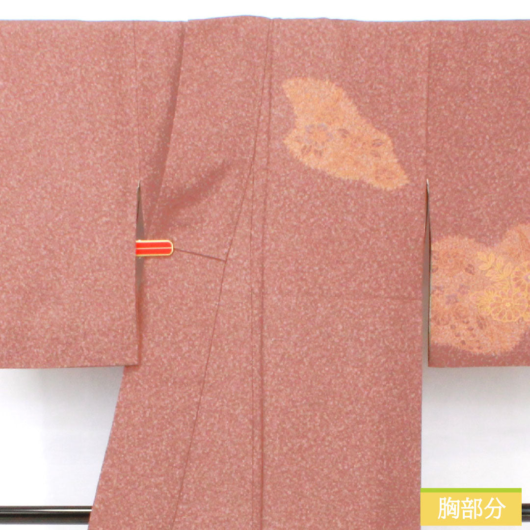 訪問着 正絹 袷 身丈153cm 裄丈63cm 小豆鼠色(あずきねずいろ) 草花模様 部分刺繡 Sランク 茶系 1112005752214