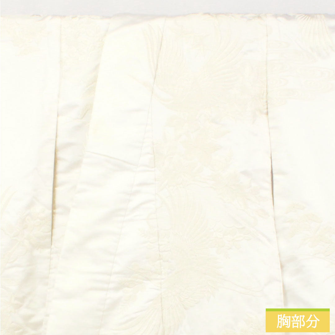 白無垢 正絹 Aランク 身丈180.5cm 裄丈64.5cm 唐織 鶴 草花模様 袷 白系 1110000983911