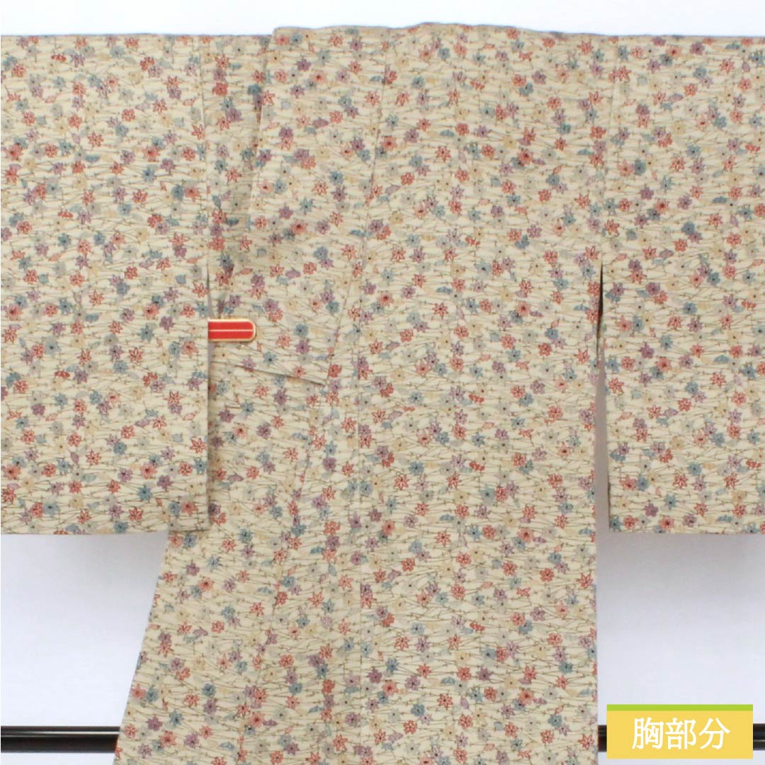 小紋 正絹 Sランク 身丈156.5cm 裄丈63cm 単衣 亜麻色(あまいろ) 作家物 香雲作 松葉 小花 ベージュ系 1115007192325