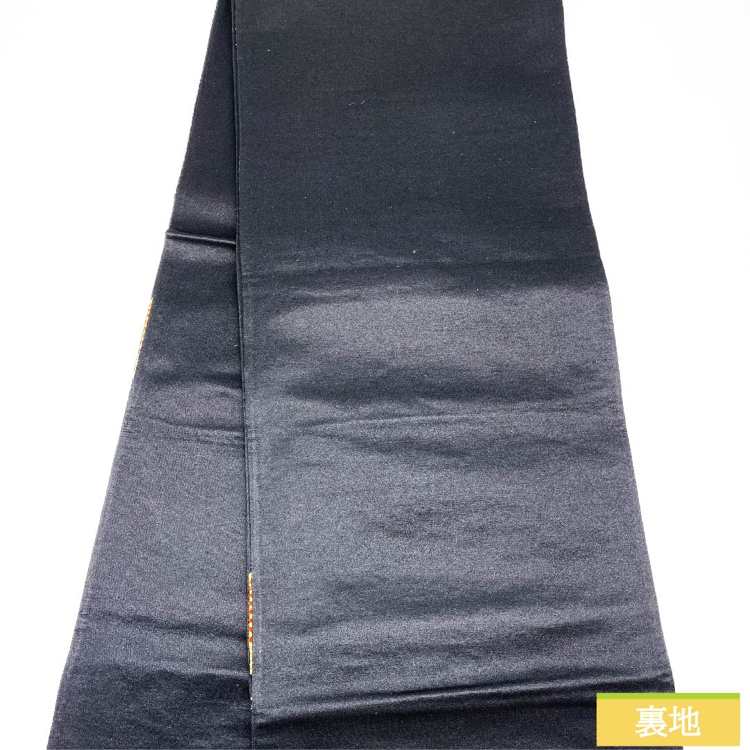 (未仕立)袋帯 黒色 花唐草 帯丈410cm 正絹 Sランク 六通 フォーマル 黒系 1123010272310