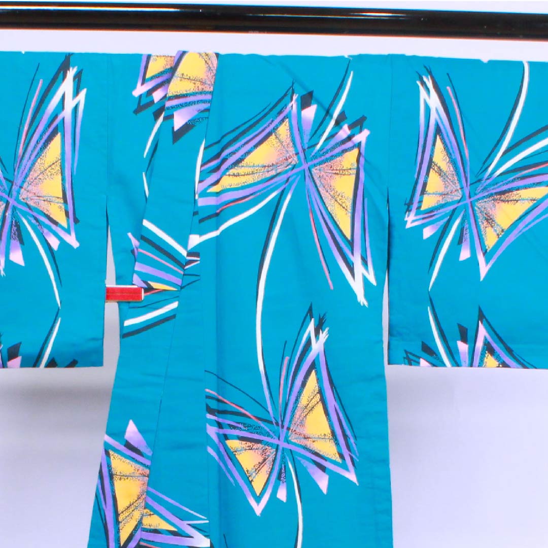 浴衣 錆浅葱色 蝶 木綿 Sランク 単衣 身丈167cm 裄丈68.5cm 青系 1118004282517