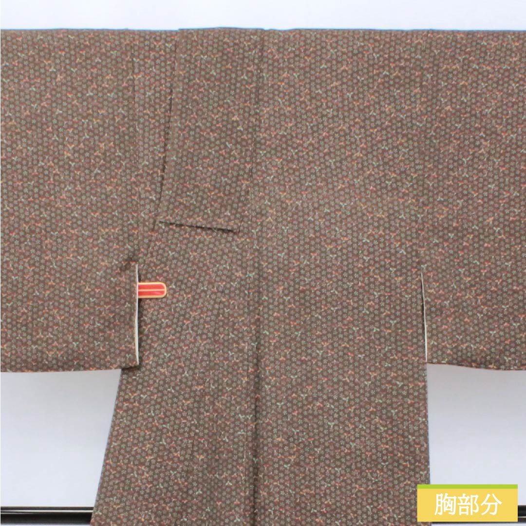 小紋 正絹 Sランク 身丈159cm 裄丈66cm 袷 栗鼠色(くりねずいろ) ちりめん地 小花 茶系 1115007412314