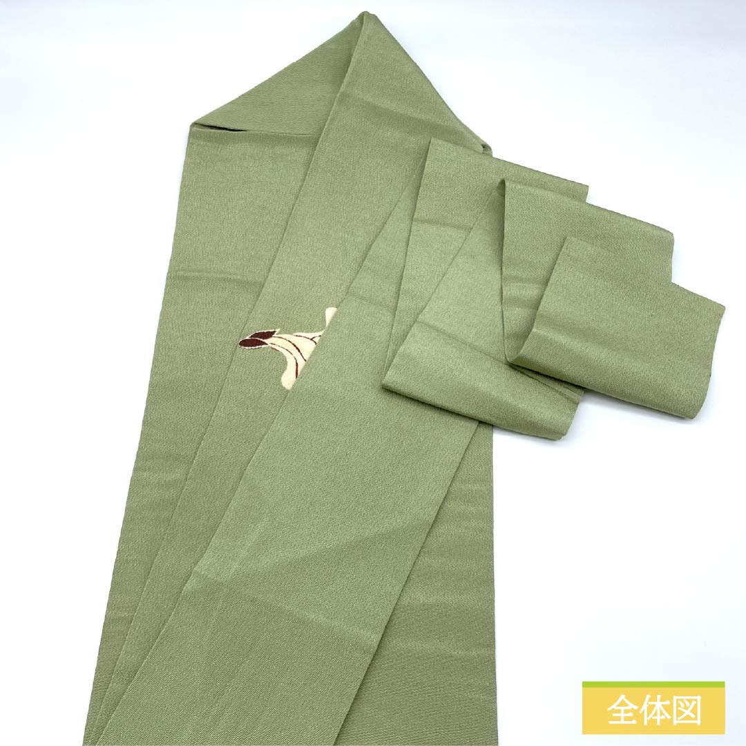 名古屋帯 正絹 Aランク 浅藍色(あさきあいいろ) 型染 ちりめん地 花模様 帯丈358cm ポイント柄 カジュアル 緑系 1124009103319 名古屋仕立て