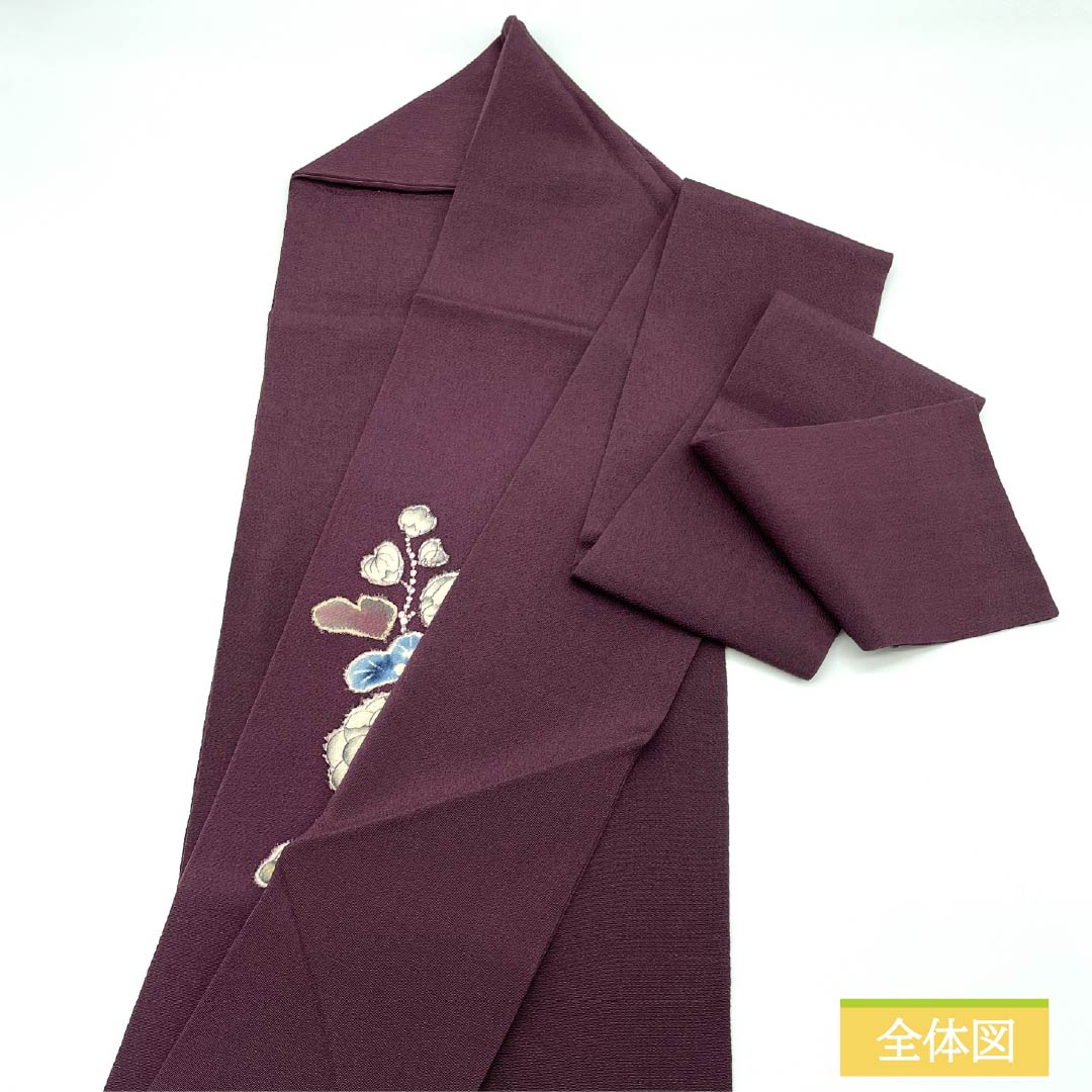 名古屋帯 蒲萄色(えびいろ) ちりめん地 辻ヶ花 帯丈371cm 正絹 Sランク ポイント柄 セミフォーマル 紫系 1124008082320 名古屋仕立て