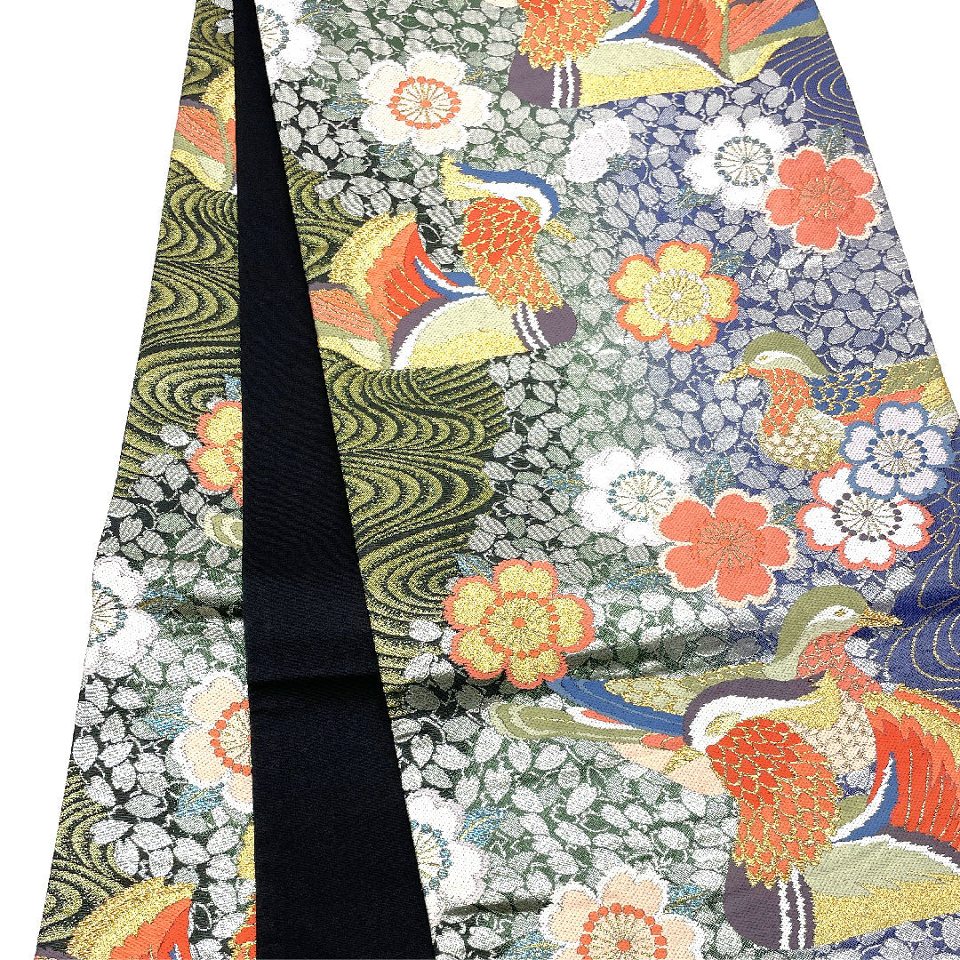 袋帯 振袖用 桜散らし鴛鴦紋 帯丈426cm 正絹 Sランク 全通 フォーマル 紺系 1123003932318