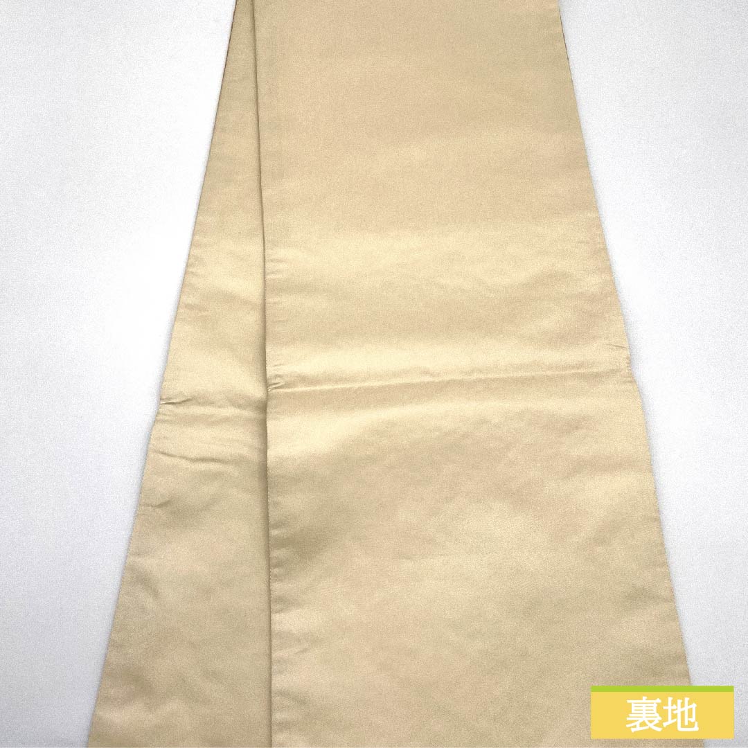 袋帯 正絹 胡粉色(ごふんいろ) 箔霜華 雪輪に花 加納幸 帯丈446cm Sランク 六通 フォーマル クリーム系 1123011462315