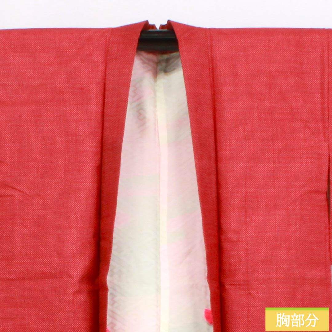 羽織 正絹 Aランク 身丈79cm 裄丈63.5cm 茜色(あかねいろ) 絣 紬地 羽織紐付き 袷 赤系 1117001283912