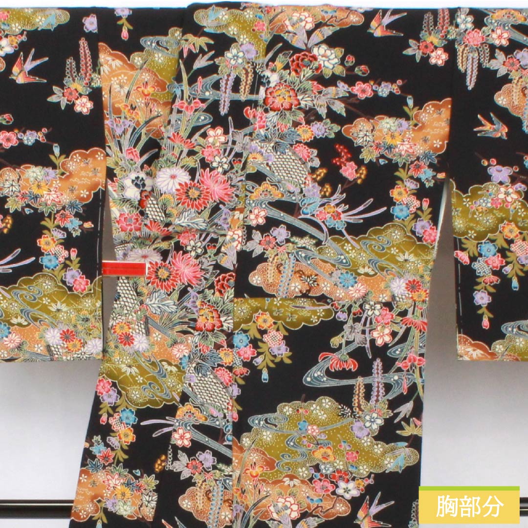 小紋 正絹 身丈169cm 裄丈68cm 袷 琉球紅型 手挿調小紋 西村英明 伝統工芸士 しつけ糸付き Sランク 黒系 1115005962510