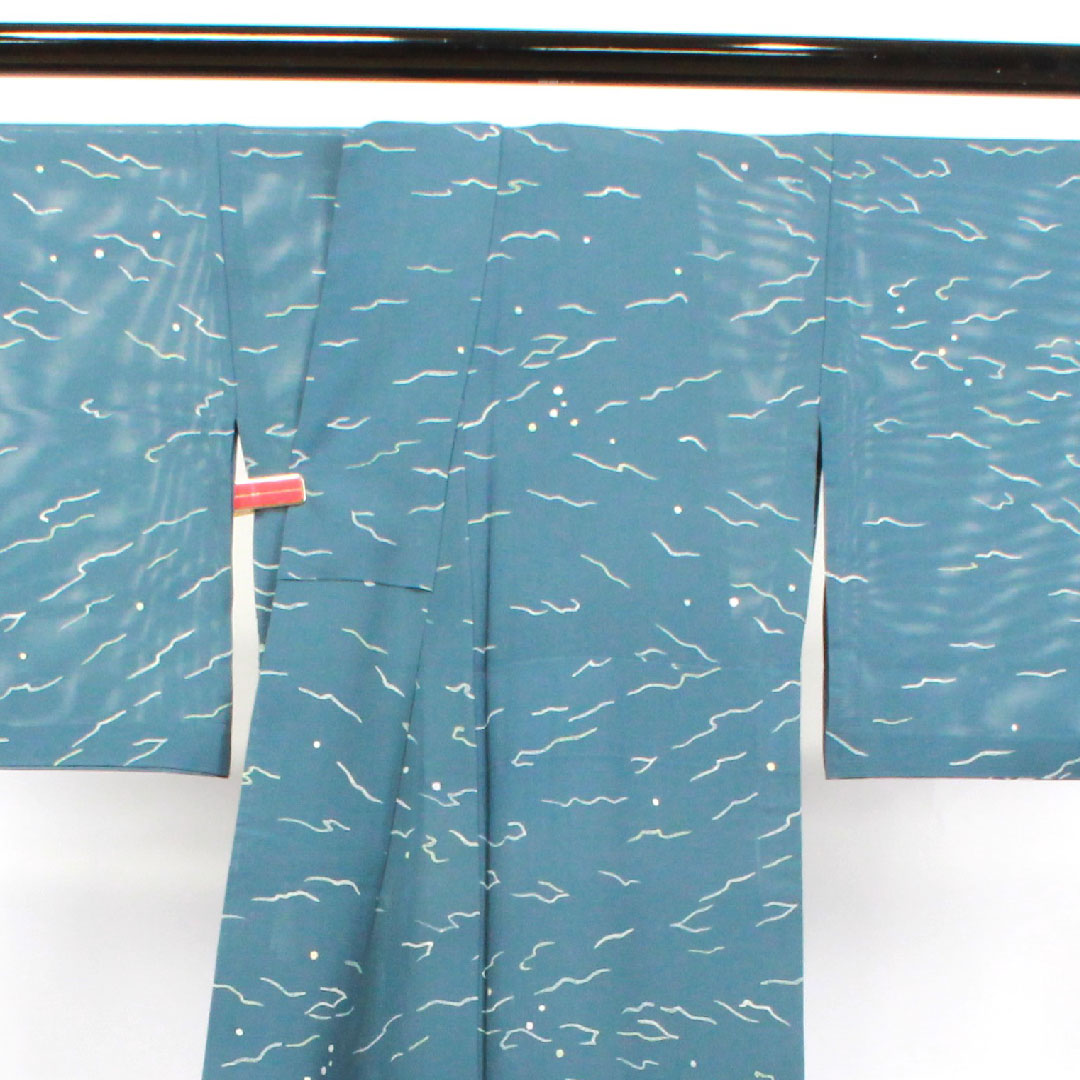 夏物 正絹 小紋 身丈161cm 裄丈65cm 熨斗目花色(のしめはないろ) 幾何学模様 絽 Sランク グレー系 1132001572422