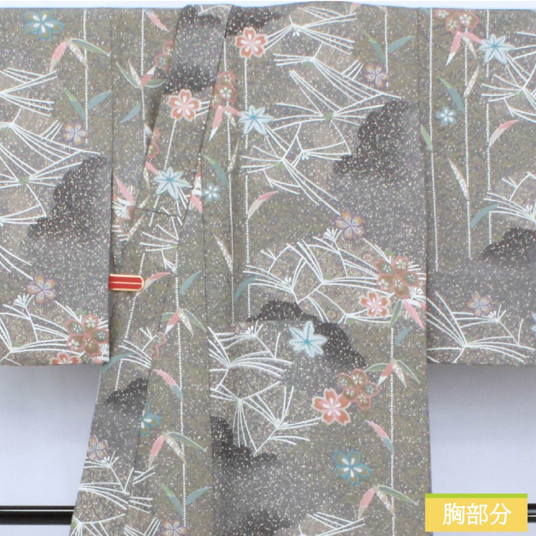 小紋 ポリエステル 身丈156cm 裄丈66cm 単衣 鉛色(なまりいろ) 古典柄 洗える着物 Sランク グレー系 1115005912322