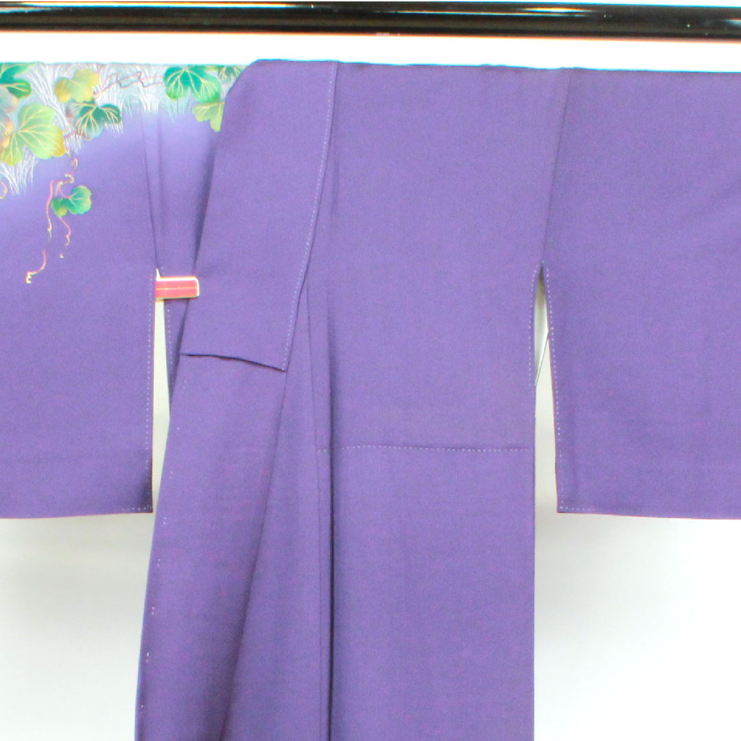 訪問着 正絹 袷 身丈159.5cm 裄丈67cm 緋紺色 中村乃武夫 草花模様 作家物 桔梗に三つ鱗 Sランク 紫系 1112002782320