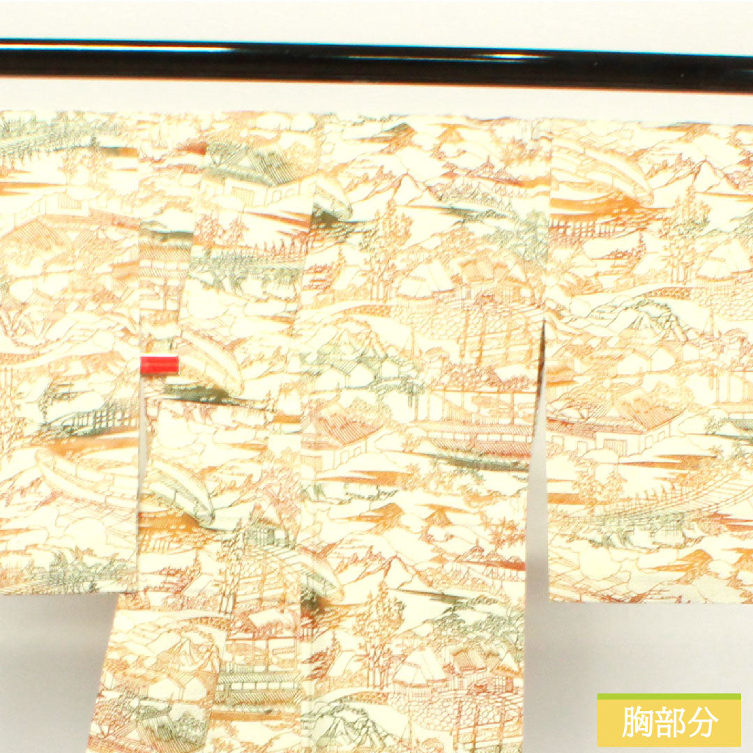 小紋 正絹 身丈160.5cm 裄丈65.5cm 単衣 生成り色 紬地 茶屋辻 Aランク クリーム系 1115003873415