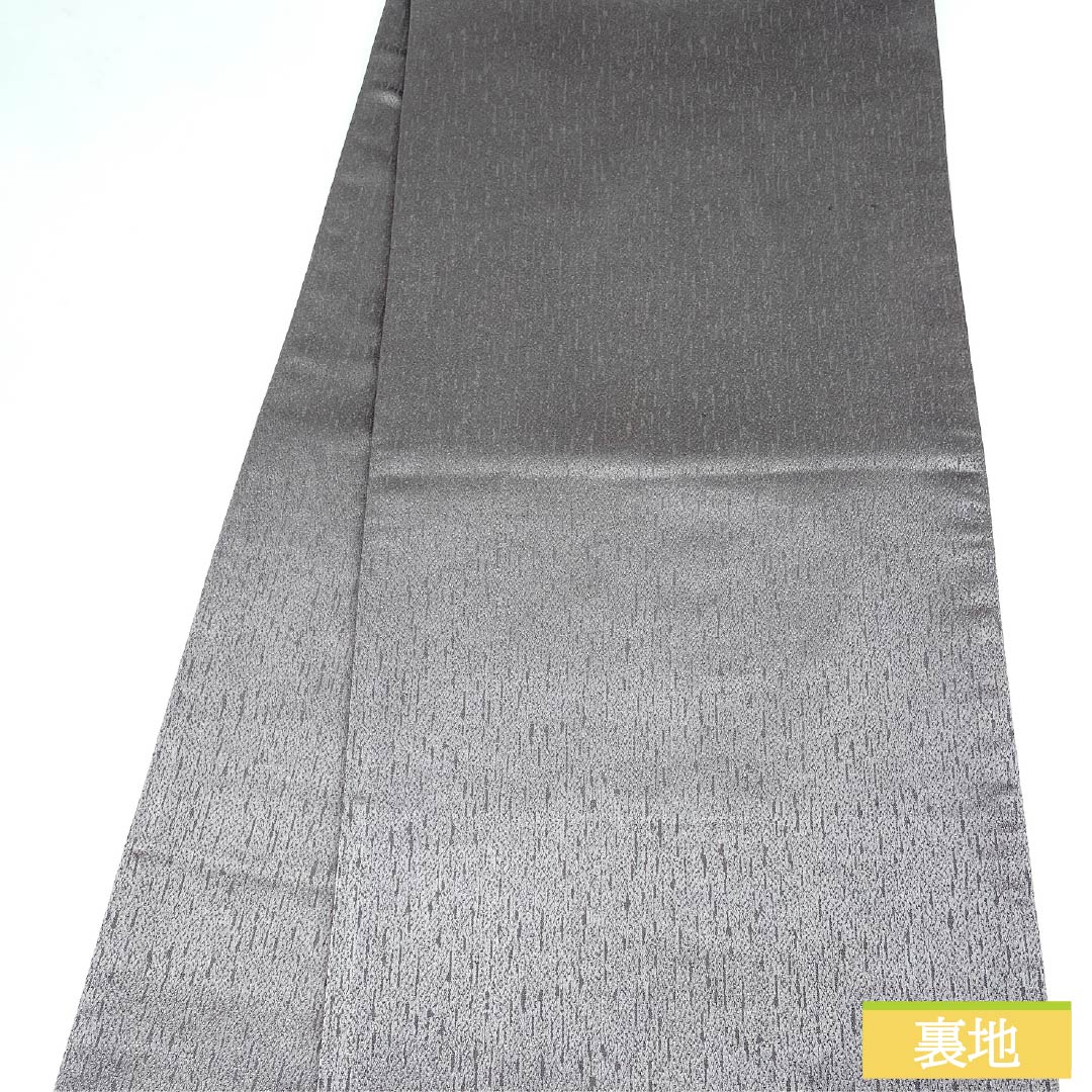 袋帯 正絹 薄鼠色(うすねずいろ) 西陣織 四角模様 疋田 ラメ 帯丈460cm Sランク ポイント柄 セミフォーマル グレー系 1123012632422