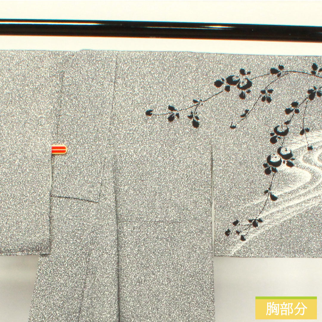 Homongi, pure silk, lined, length 159cm, sleeve length 64cm, Kawamura Kyutaro, tataki-dyed, with basting thread, unused, S rank, black, 1112003312310