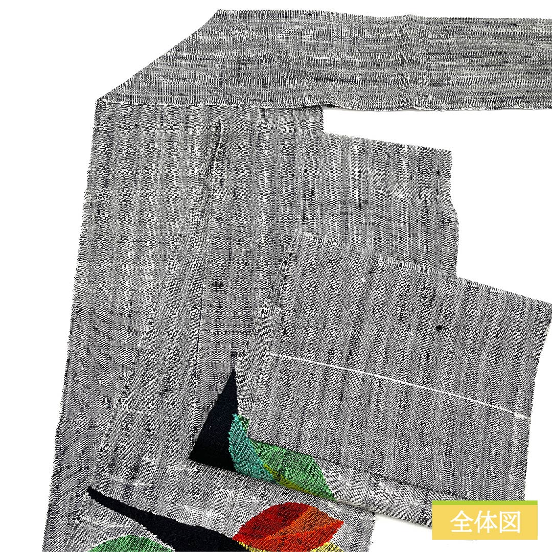 名古屋帯 銀白色色(ぎんはくしょくいろ) 落ち葉 帯丈360cm 正絹 Sランク ポイント柄 カジュアル グレー系 1124006442322 松葉仕立て