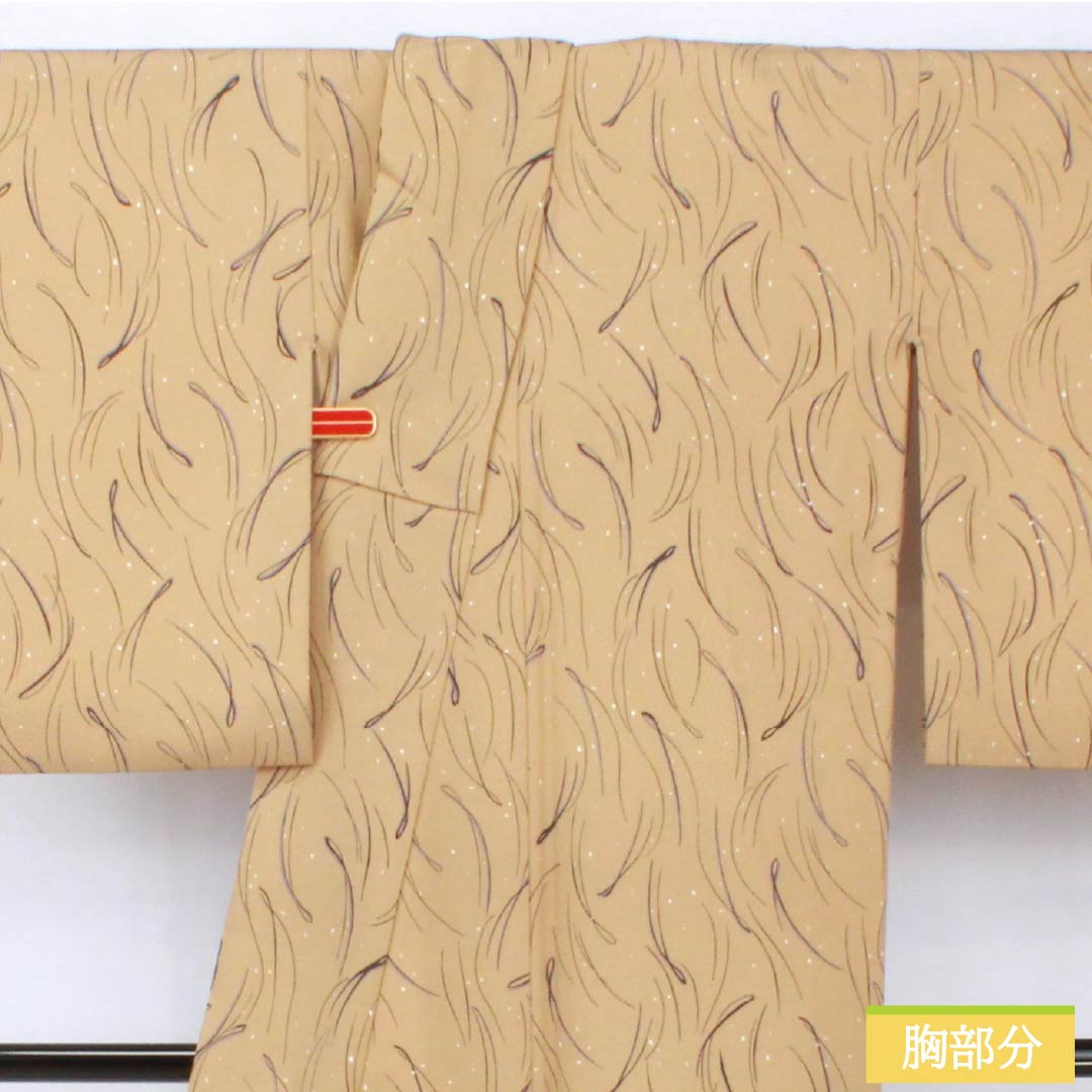 小紋 ポリエステル 身丈163.5cm 裄丈63.5cm 袷 胡桃色(くるみいろ) 抽象柄 Sランク ベージュ系 1115005632425