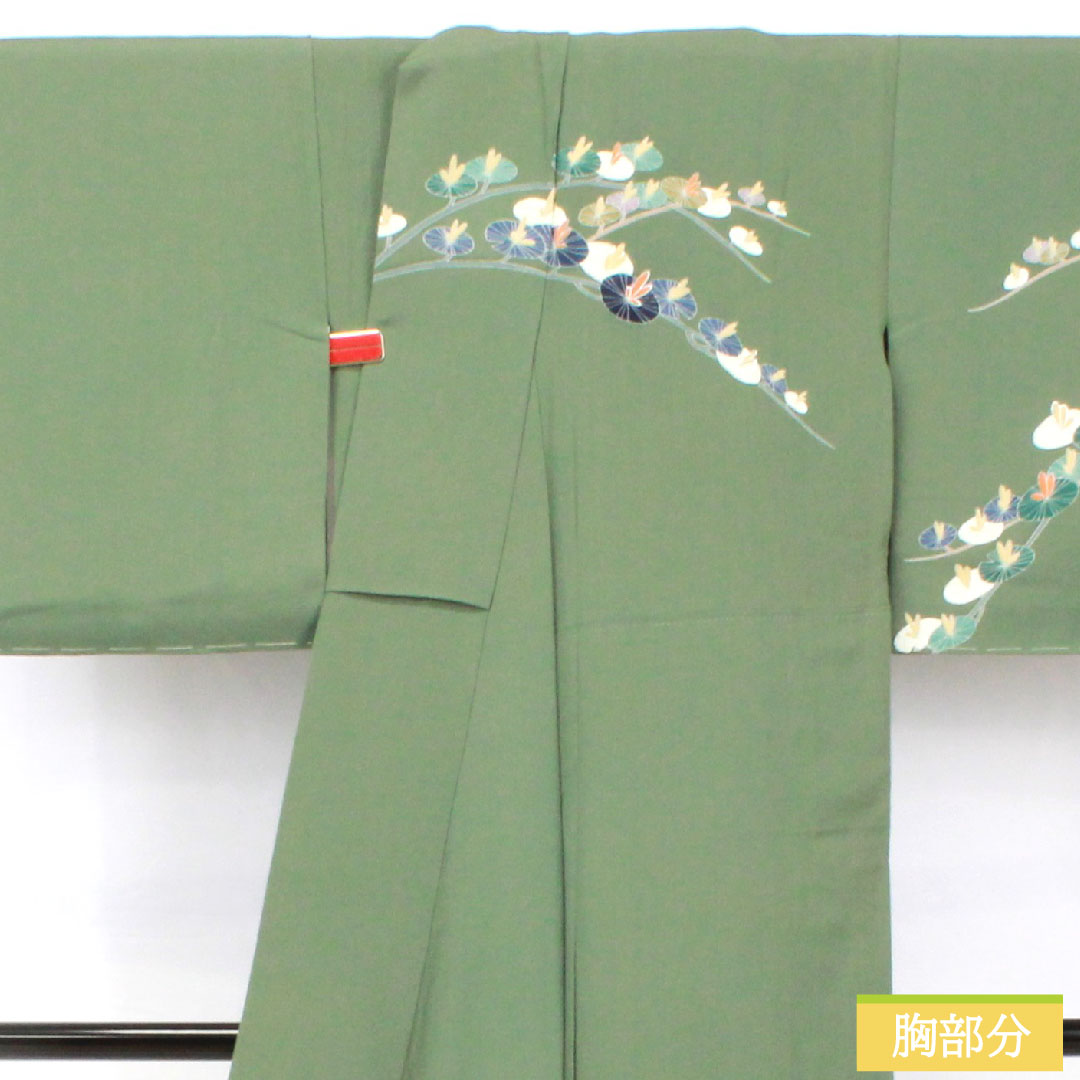 訪問着 正絹 袷 身丈146.5cm 裄丈60cm 琅玕色(ろうかんいろ) 京友禅 抽象模様 しつけ糸付き 未使用品 Sランク 緑系 1112005102119