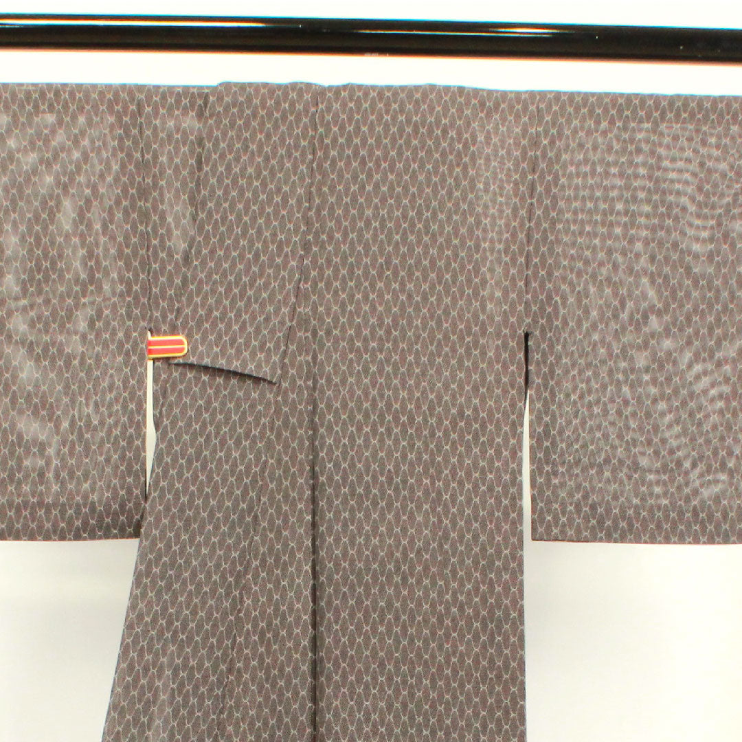 夏物 正絹 小紋 身丈160cm 裄丈63.5cm 黒鼠色(くろねずいろ) 幾何学模様 絽 Aランク 茶系 1132001673414