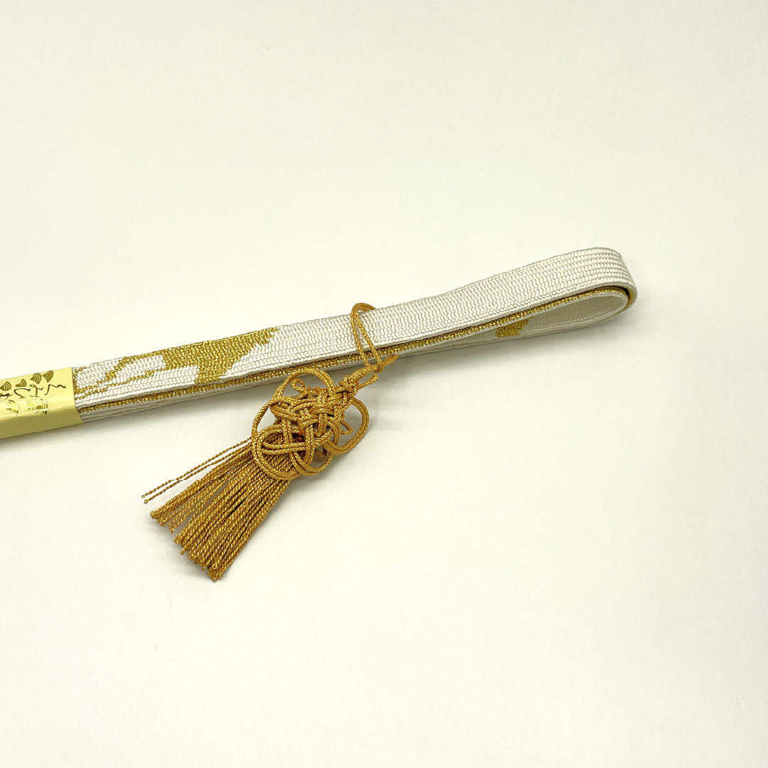 (New Old Stock) Obiage and Obijime Set, Pure Silk, NEW Rank, White (Shiroiro), Off-white (Nyuhakushoku), Classic Patterns, Cranes, Length approx. 160cm, Width approx. 1.7cm, Formal, White Color Scheme, 1141000461311