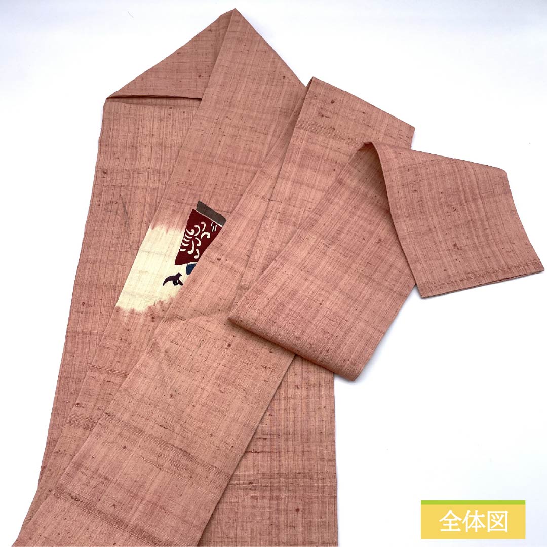 Nagoya obi, Tokiasagi-iro (light blue hawk), stencil-dyed, Toyama, bird, obi length 365cm, pure silk, A rank, point pattern, casual, pink, 1124007803313, Nagoya style