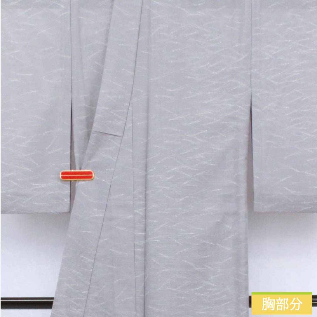 夏物 ポリエステル 小紋 身丈159cm 裄丈65cm 水銀色(すいぎんいろ) 松葉 洗える着物 絽 Sランク グレー系 1132002652322