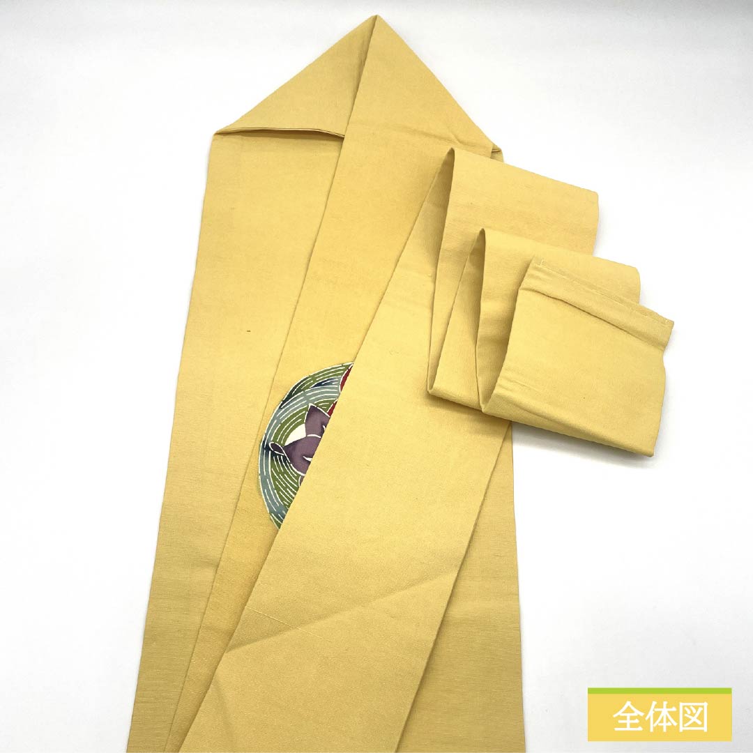 名古屋帯 正絹 Bランク 淡黄色色(たんこうしょくいろ) 型染 菖蒲 帯丈350cm ポイント柄 カジュアル 黄系 1124009704323 名古屋仕立て