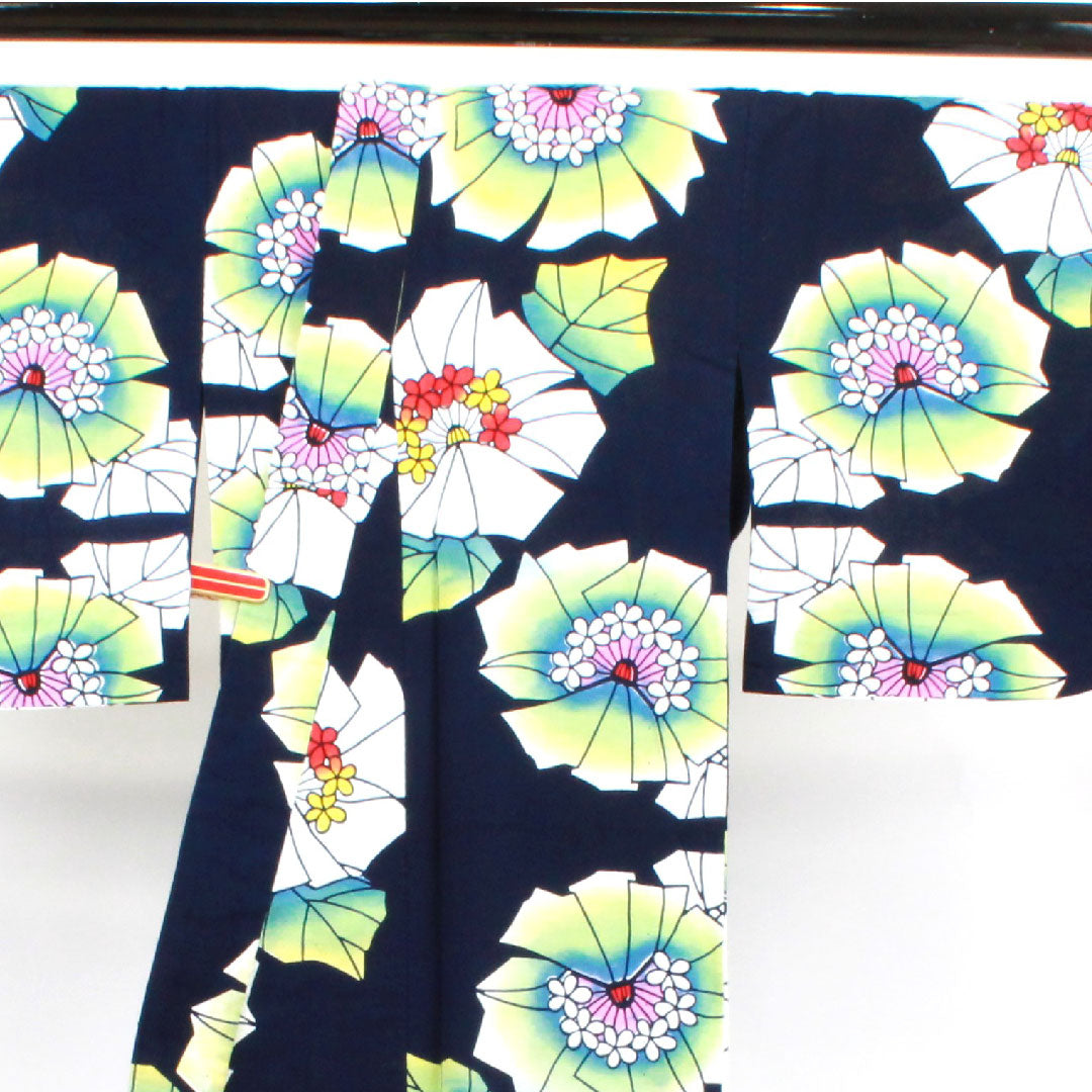 浴衣 濃紺色 抽象模様 木綿 Sランク 単衣 身丈147.5cm 裄丈64cm 紺系 1118002482118