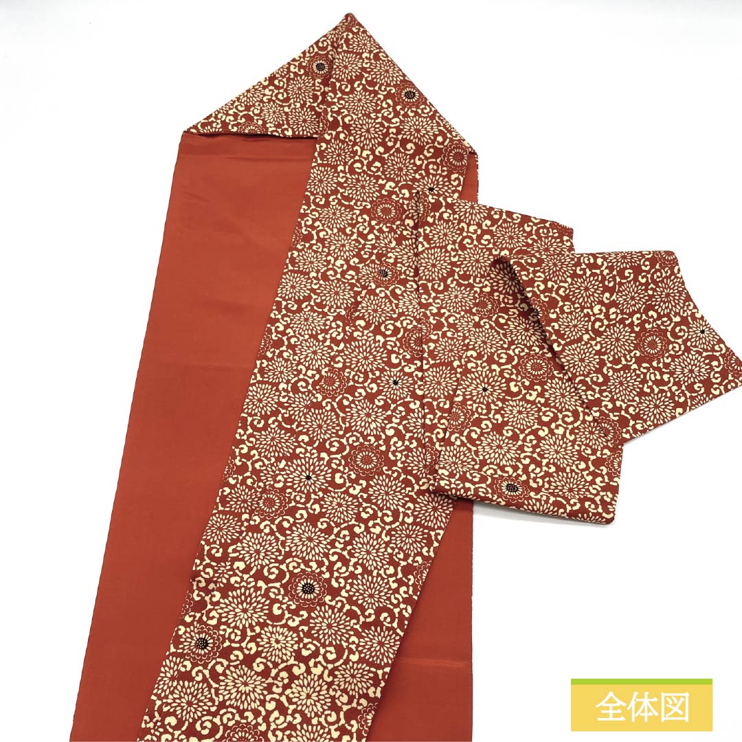 Nagoya obi, red sappan color, stencil dyeing, floral arabesque, obi length 348cm, pure silk, S rank, full length, casual, brown, 1124007742314, Nagoya style