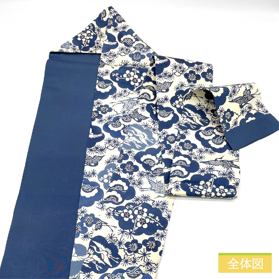 名古屋帯 韓藍色(からあいいろ) 京紅型 藍型調 梅 帯丈355cm 正絹 Sランク 全通 カジュアル 白系 1124006872311 名古屋仕立て