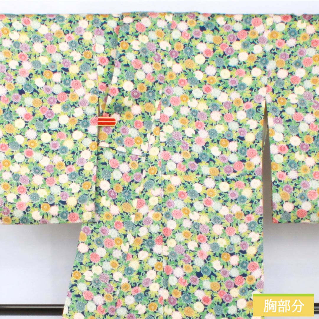 小紋 正絹 身丈163cm 裄丈65cm 袷 紺瑠璃色(こんるりいろ) 小菊 高島屋 Aランク 紺系 1115005733418