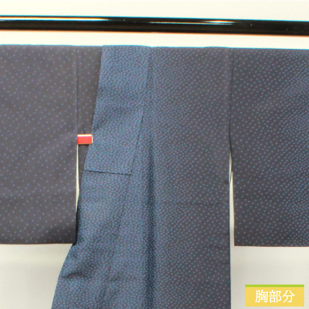 お召し 正絹 身丈157.5cm 裄丈61.5cm 菱屋六右衛門 風通お召 花びら Sランク 袷 紺系 1116003072318