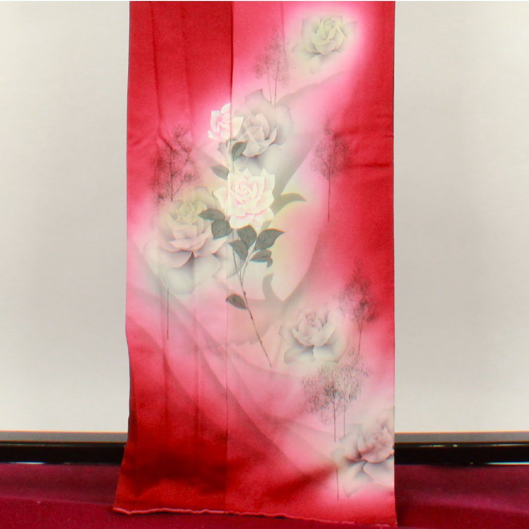 Homongi, lined, length 170cm, sleeve length 69cm, grape color, hand-painted Yuzen, rose, pure silk, S rank, purple, 1112001702620