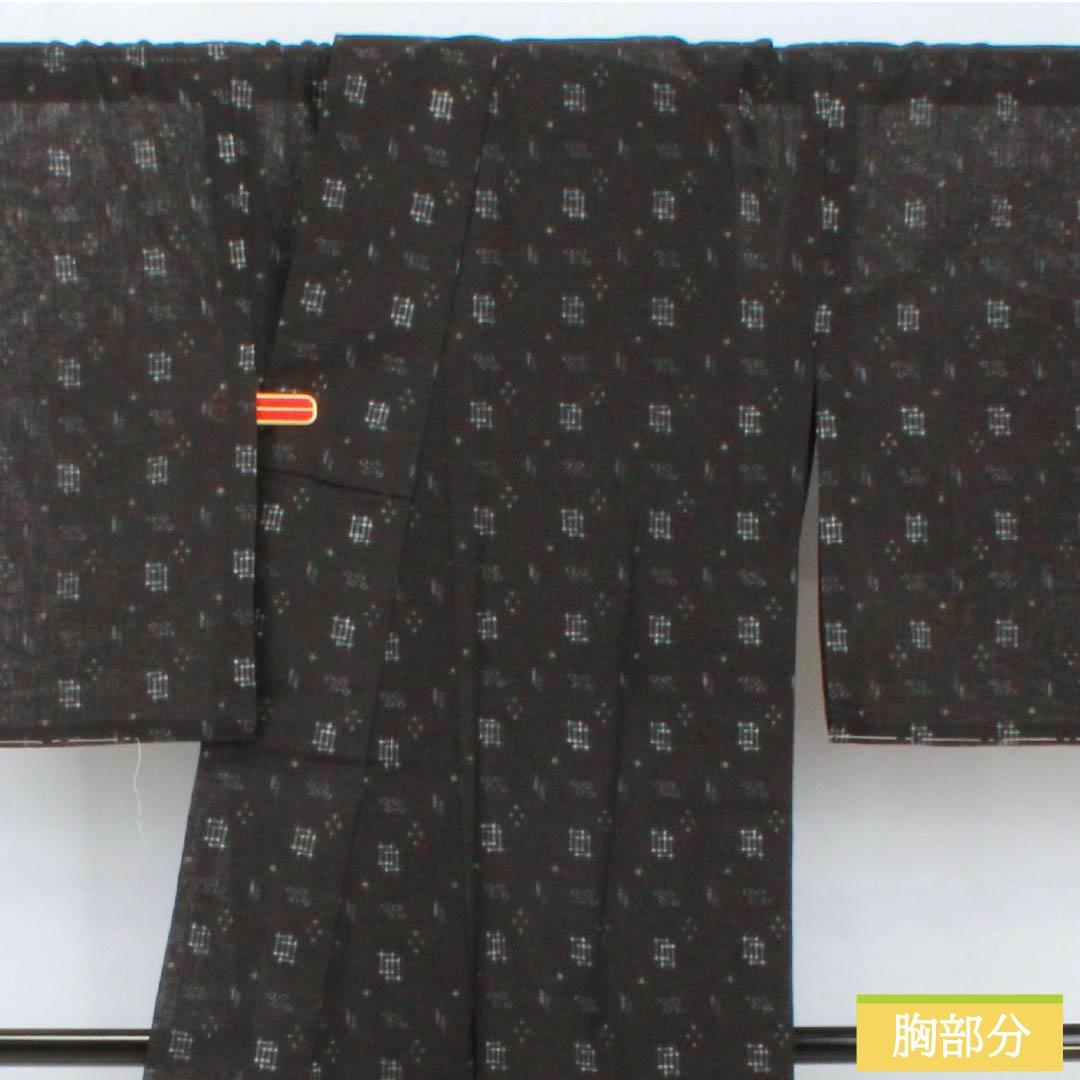 Summer kimono, polyester, small pattern, length 162cm, sleeve length 65cm, Ryukyu Kasuri style, washable kimono, gauze, S rank, black, 1132001952410