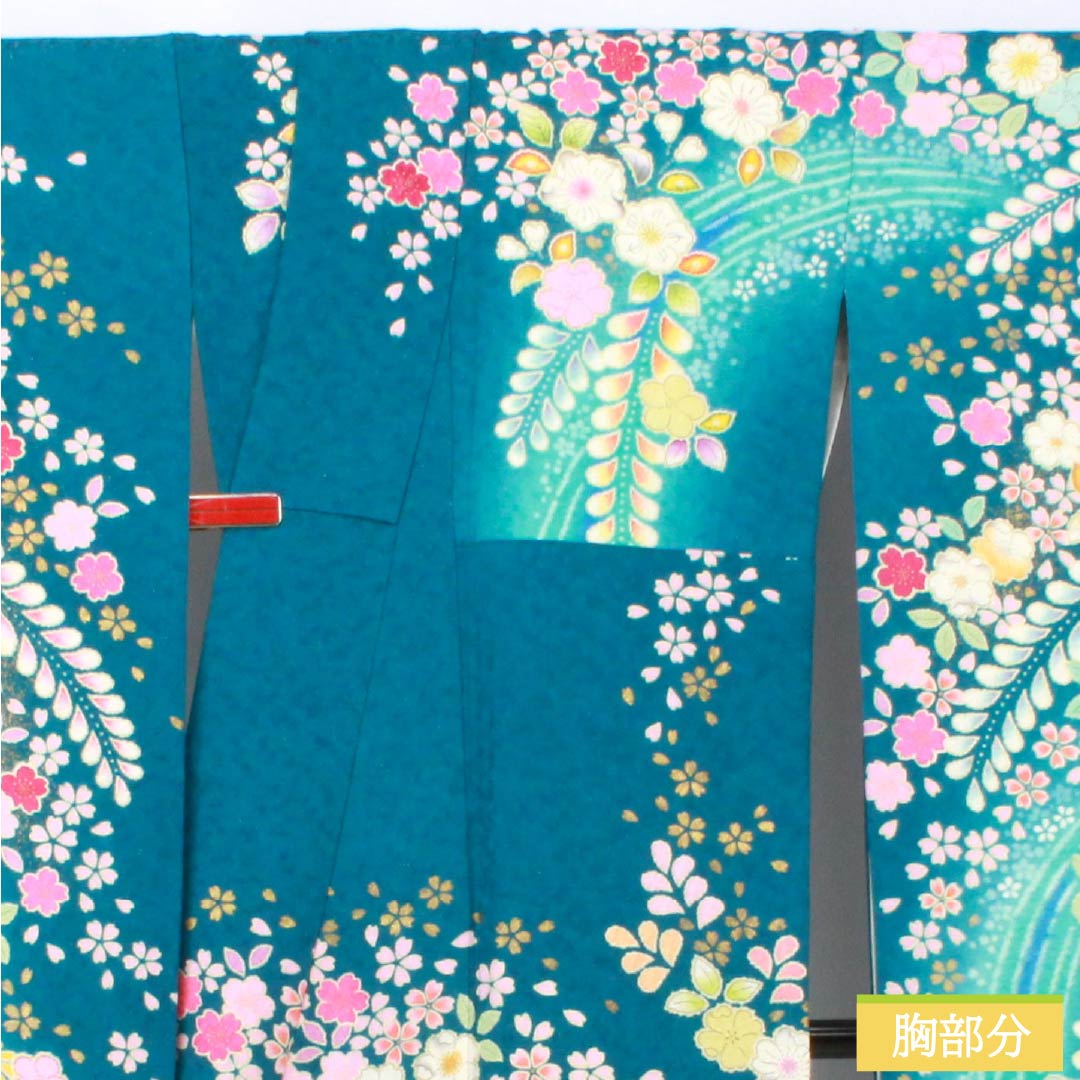 振袖 正絹 Sランク 身丈154cm 裄丈68cm 袷 孔雀青色(くじゃくあおいろ) 京友禅 銀通し 辻ヶ花 作家物 ハジックガード 青系 1113002732217