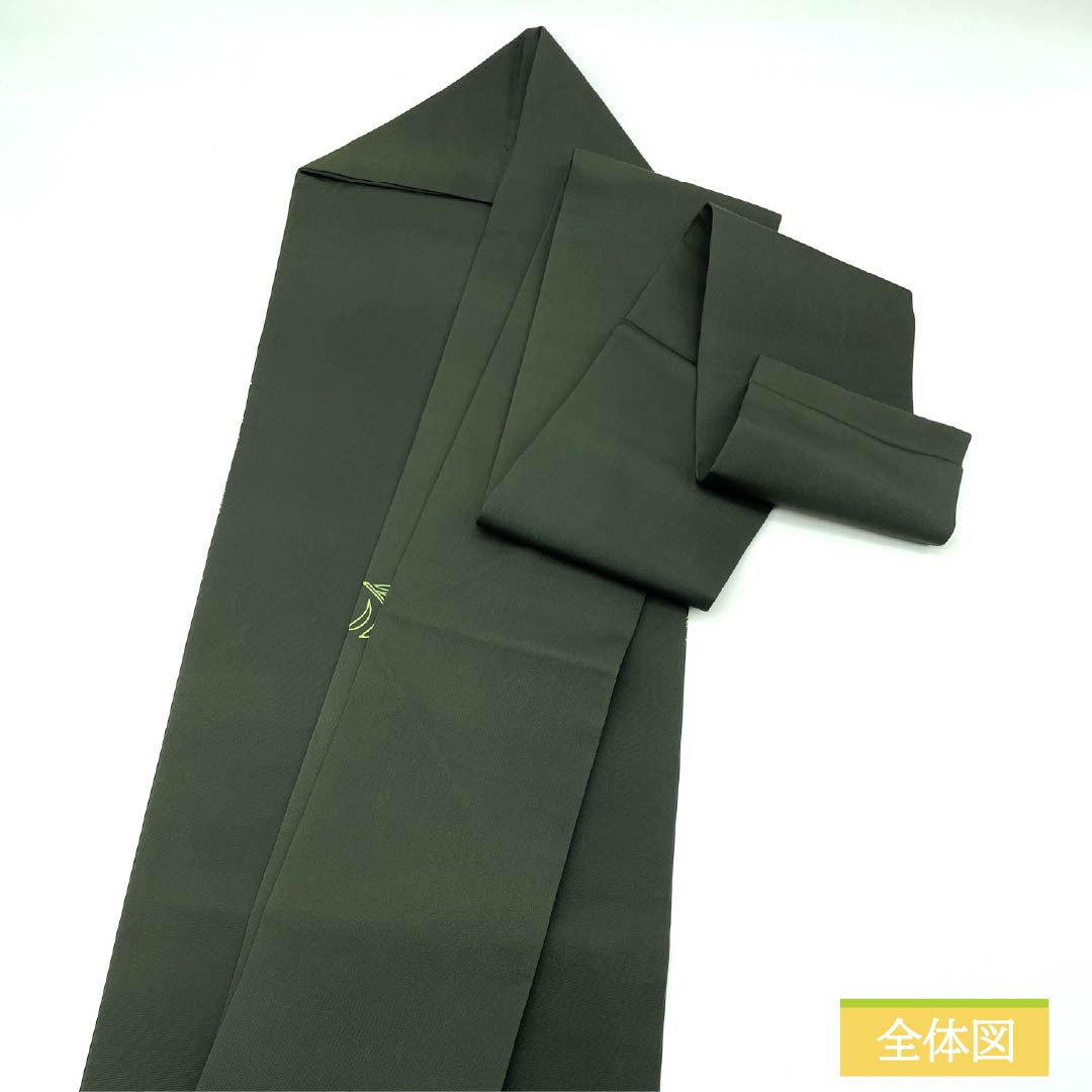Nagoya obi, black oak color, dyed obi, salt-dyed obi, gold embroidery, obi length 356cm, pure silk, S rank, point pattern, casual, green, 1124007832319, Nagoya style