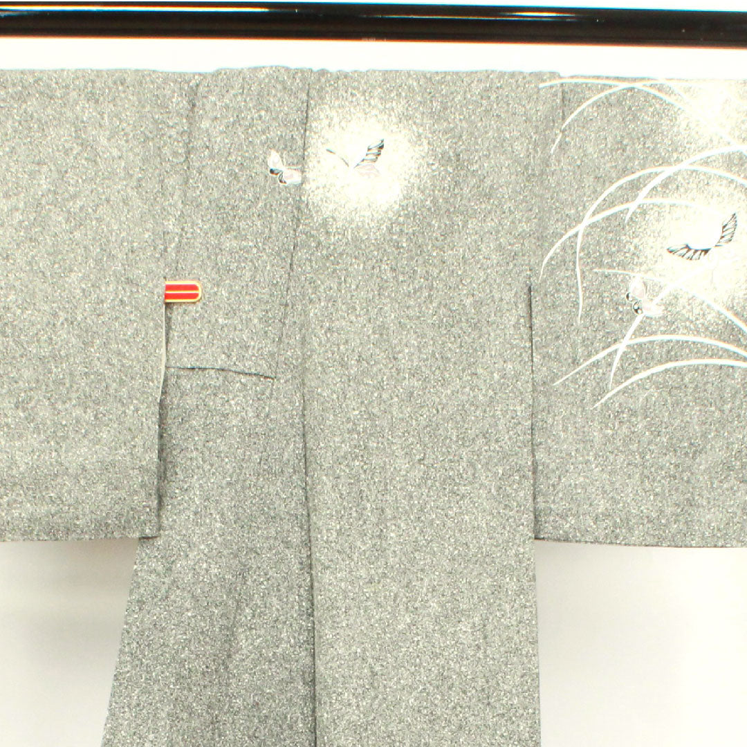 夏物 正絹 訪問着 身丈165cm 裄丈66cm モノトーン 蝶 露草 絽 Sランク グラデーション系 1132000592599