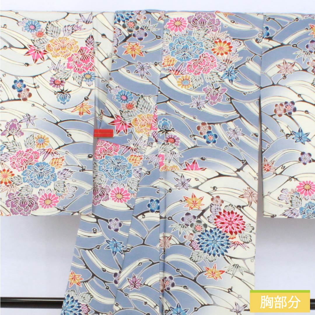 訪問着 正絹 Aランク 袷 身丈158cm 裄丈65cm 紺藤色(こんふじいろ) 京紅型 花 しつけ糸付き 青系 1112007023317