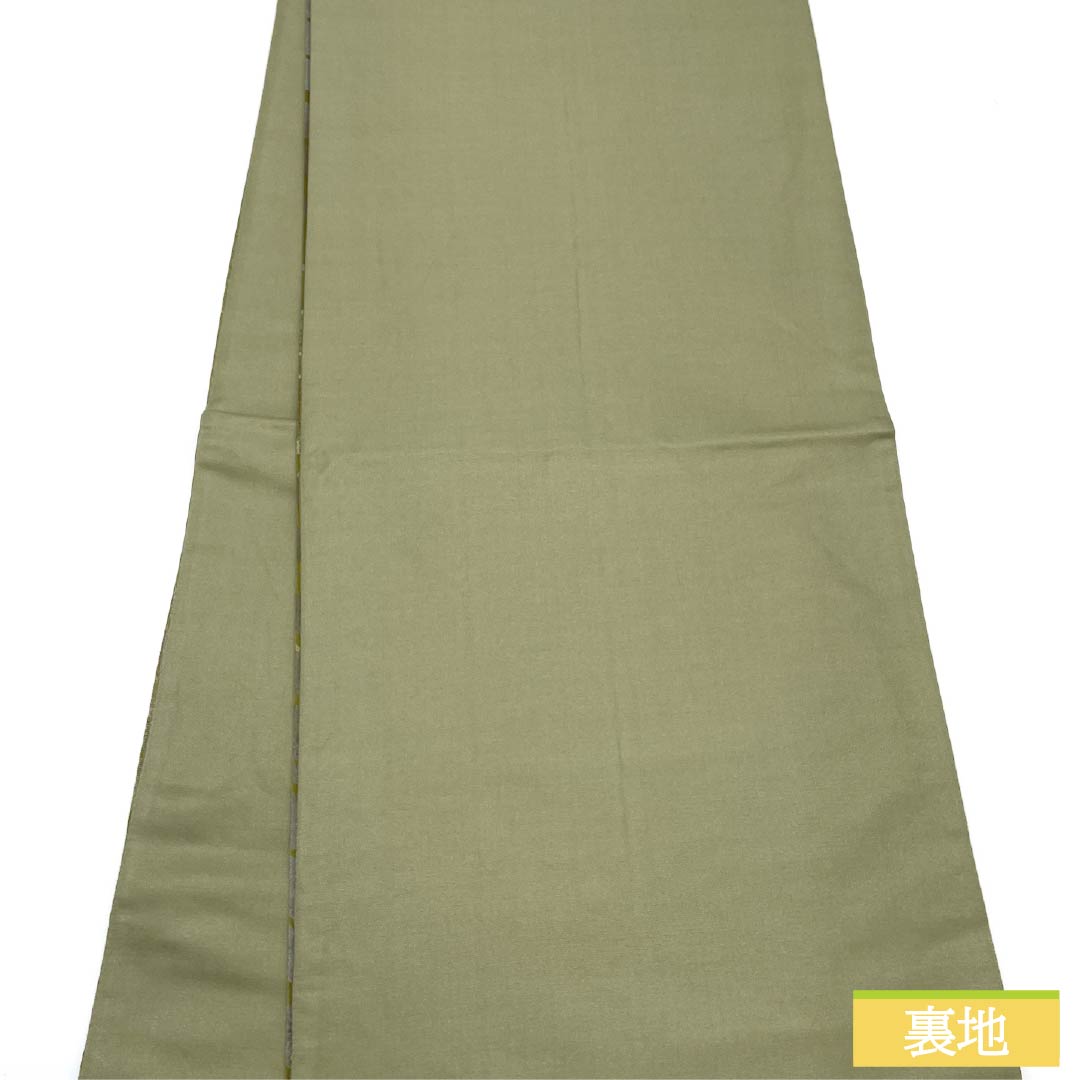 袋帯 正絹 麹塵色(きくじんいろ) 幾何学模様 帯丈432cm Sランク 六通 セミフォーマル 緑系 1123012242319