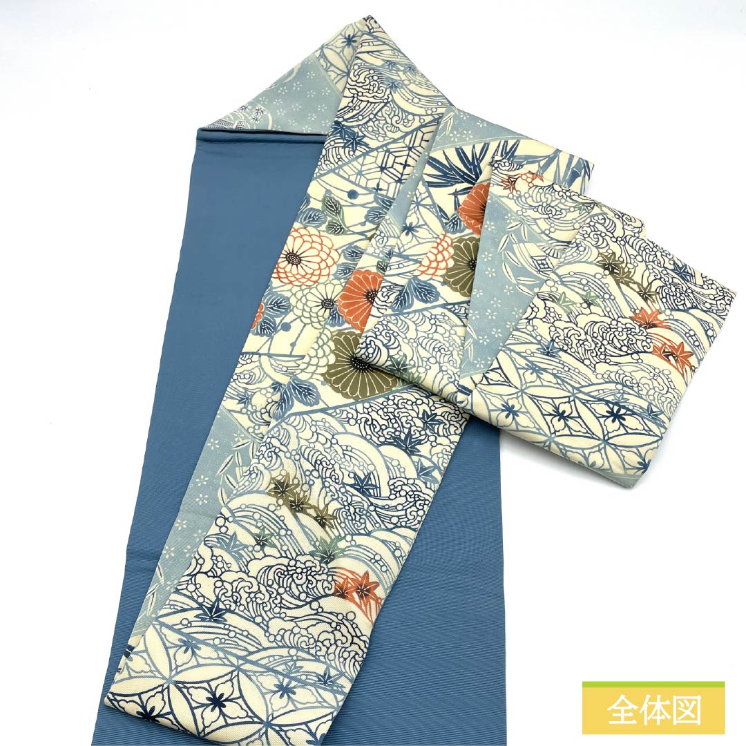 Nagoya obi, natural color (kinariiro), stencil dyeing, Shippo, bamboo, obi length 365cm, pure silk, S rank, full length, casual, cream color, 1124008282315, Nagoya style