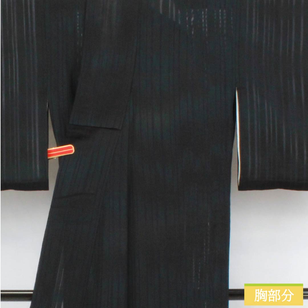 夏物 正絹 色無地 身丈161cm 裄丈63cm 竪絽 ボカシ染 うそつき襦袢 絽 Aランク 黒系 1132002723410