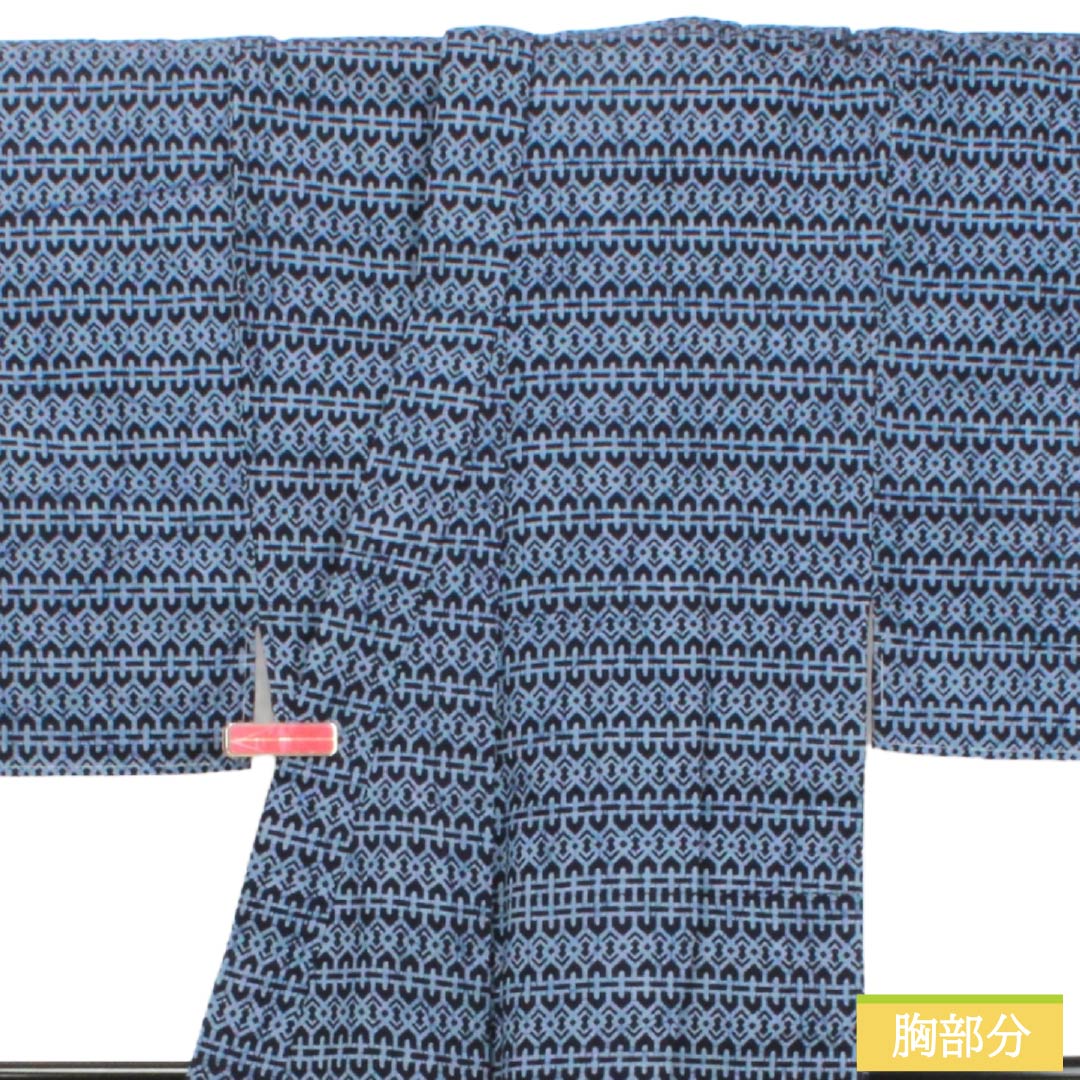 メンズ浴衣 木綿 Sランク 身丈144.5cm 裄丈69cm 濃紺色(のうこんいろ) 抽象模様 単衣 紺系 1138000562418