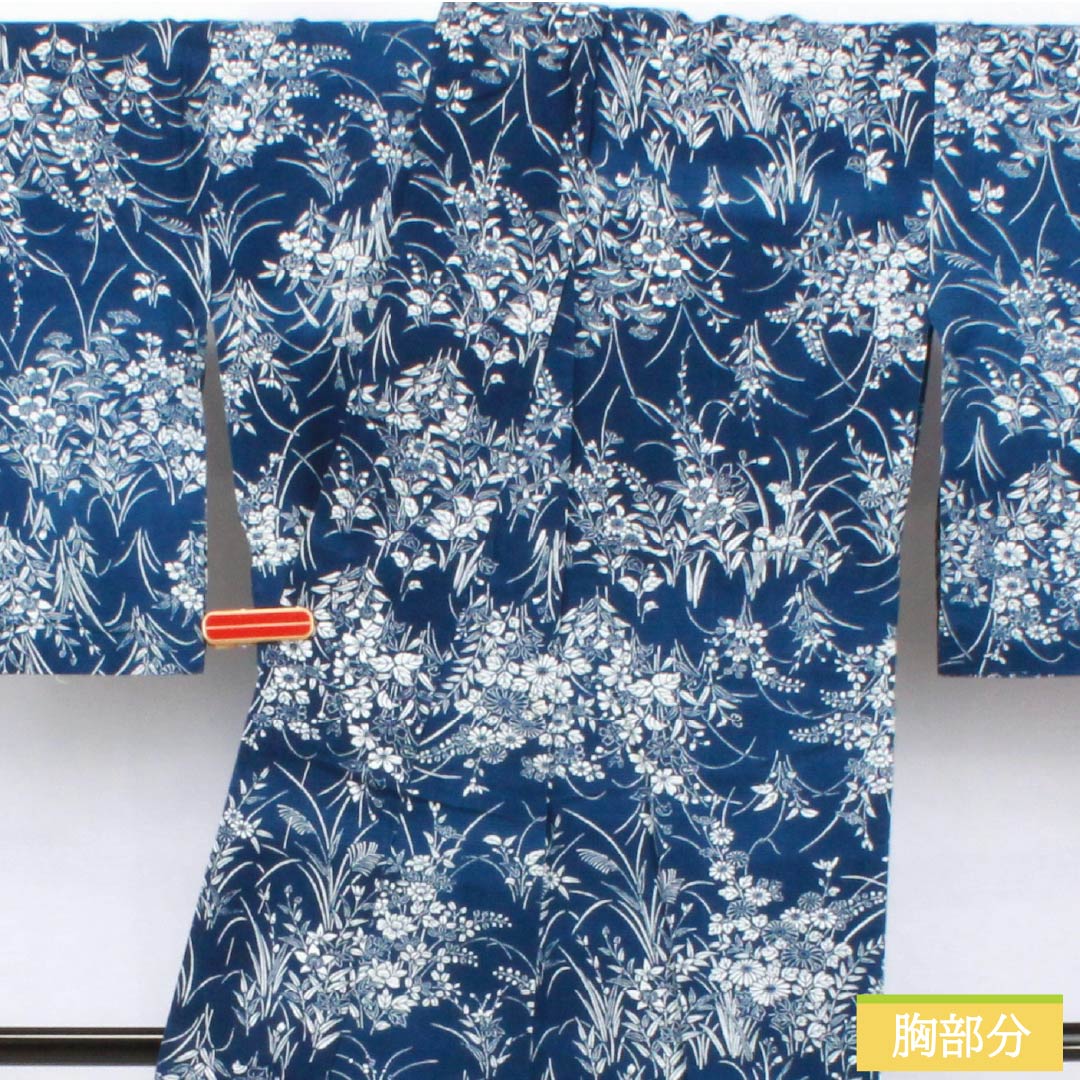 浴衣 木綿 身丈149cm 裄丈63.5cm Sランク 絽 紺系 紺桔梗色(こんききょういろ) 綿絽 総花 1118006352118